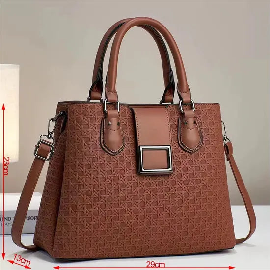 Woven-Print PU Leather Shoulder Bag