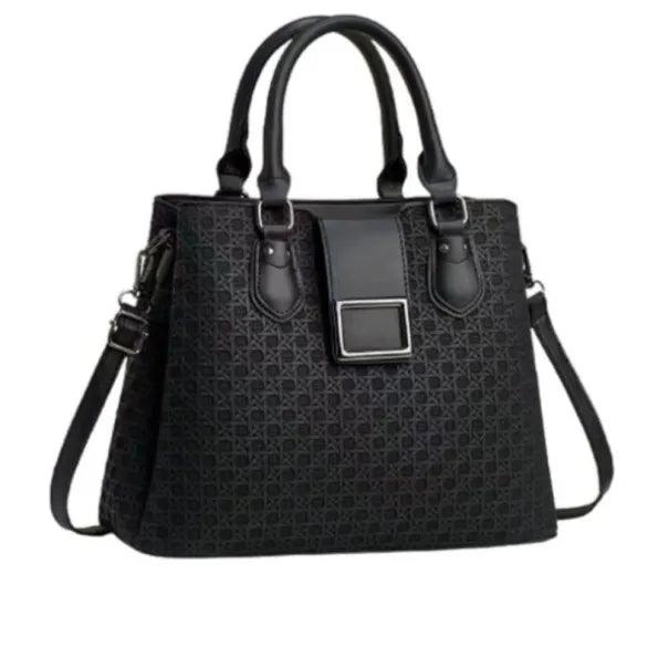 Woven-Print PU Leather Shoulder Bag